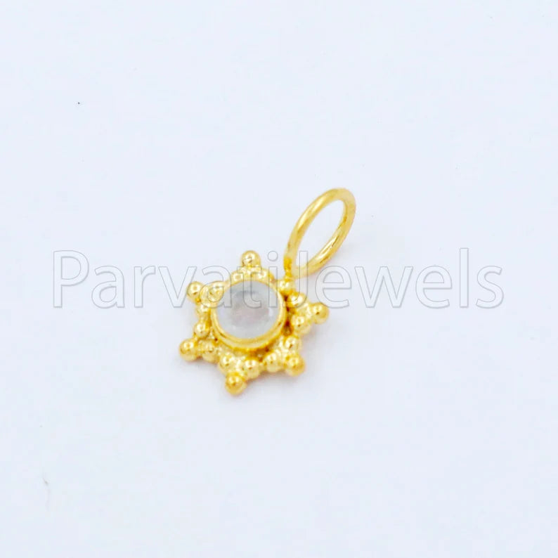 Natural Rainbow Moonstone Charm, 18k Solid Gold Charm, Handmade Gold Charm, Designer Charm Pendant, Charms Necklace, Rainbow Moonstone Charm