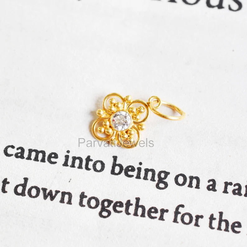 Natural Moissanite Solid 18k Gold Pendant, Charm Pendant, Handmade Gold Moissanite Charm, Charm Necklace, Handmade Women Charm, Gift For Her