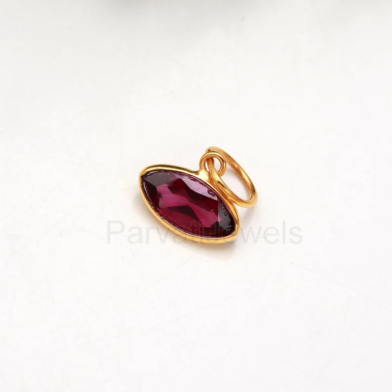 Natural Rhodonite Garnet Charm, 18k Solid Gold Charm, AA Garnet Charm, Gold Charm, Charm Pendant, Gold Charm Necklace, Handmade Gold Charm