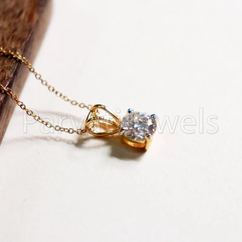SOLITAIRE Moissanite Pendant Necklace, 18k Solid Gold Pendant,1CT Round Brilliant Cut Moaissanite Pendant/ Without Chain, Gift For Her, 6.5mm Moissanite Charm