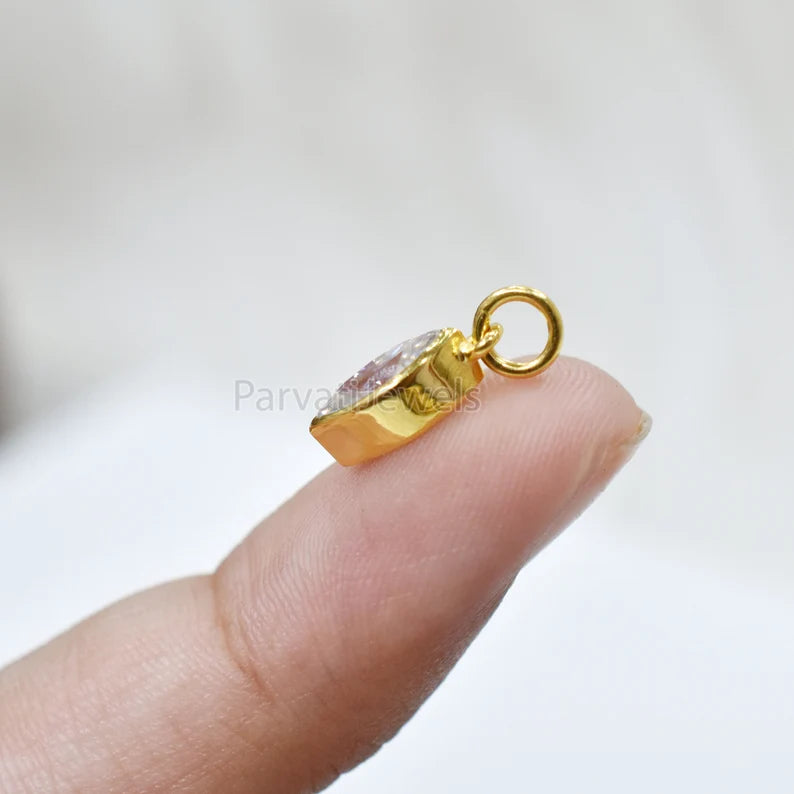 Natural Moissanite Solid 14K & 18K Gold, Marquise Charm Pendant, Marquise Moissanite Gold Charm, Solid Gold Charm, April Birthstone Charm