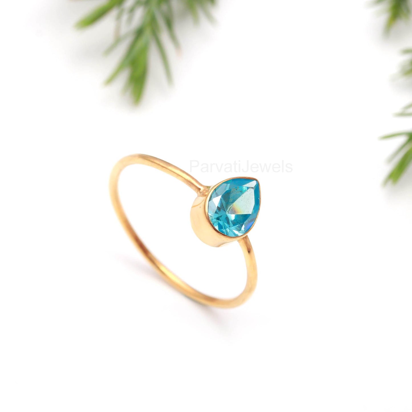 AA Natural Blue Topaz Gold Ring, 18K Solid Gold Ring, Dainty Gold Ring, Handmade Gold Ring, December Birthstone, Gift for her