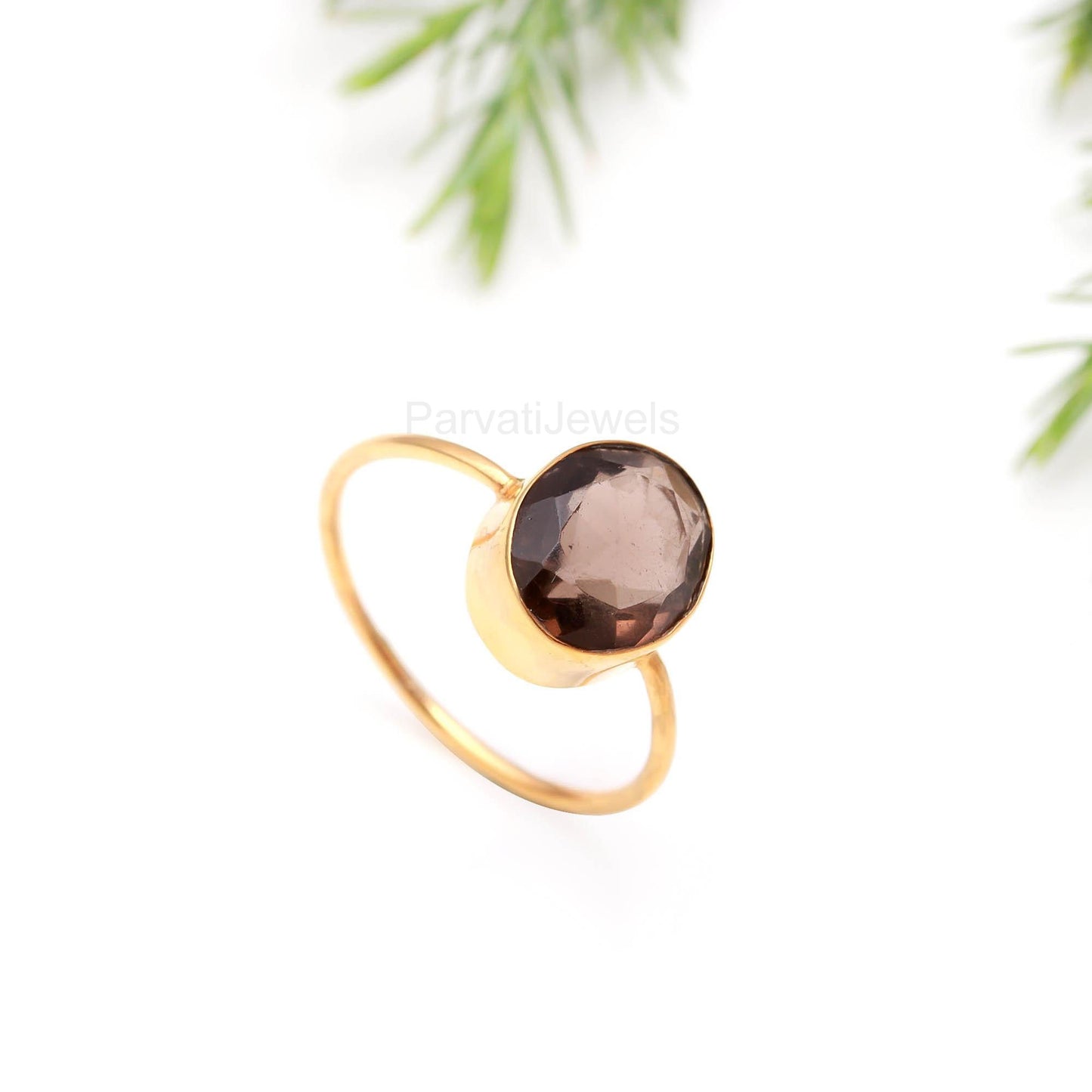 AA Natural Smoky Gold Ring, Dainty Gold Ring, 18K Solid Gold Ring, Handcrafted Ring, November Birthstone, Smoky Gold Ring, Custom gold Ring