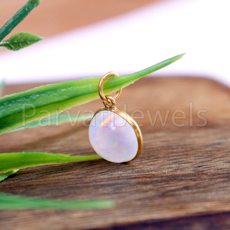 Opal Gold Charm, 18k Solid Gold Charm, Opal Gold Charm, Gold Charm, Charm Necklace, Charm Pendant, Handmade Gold Charm, Gold Opal Charm, Christmas Gift Charm, Gift For Her Charm