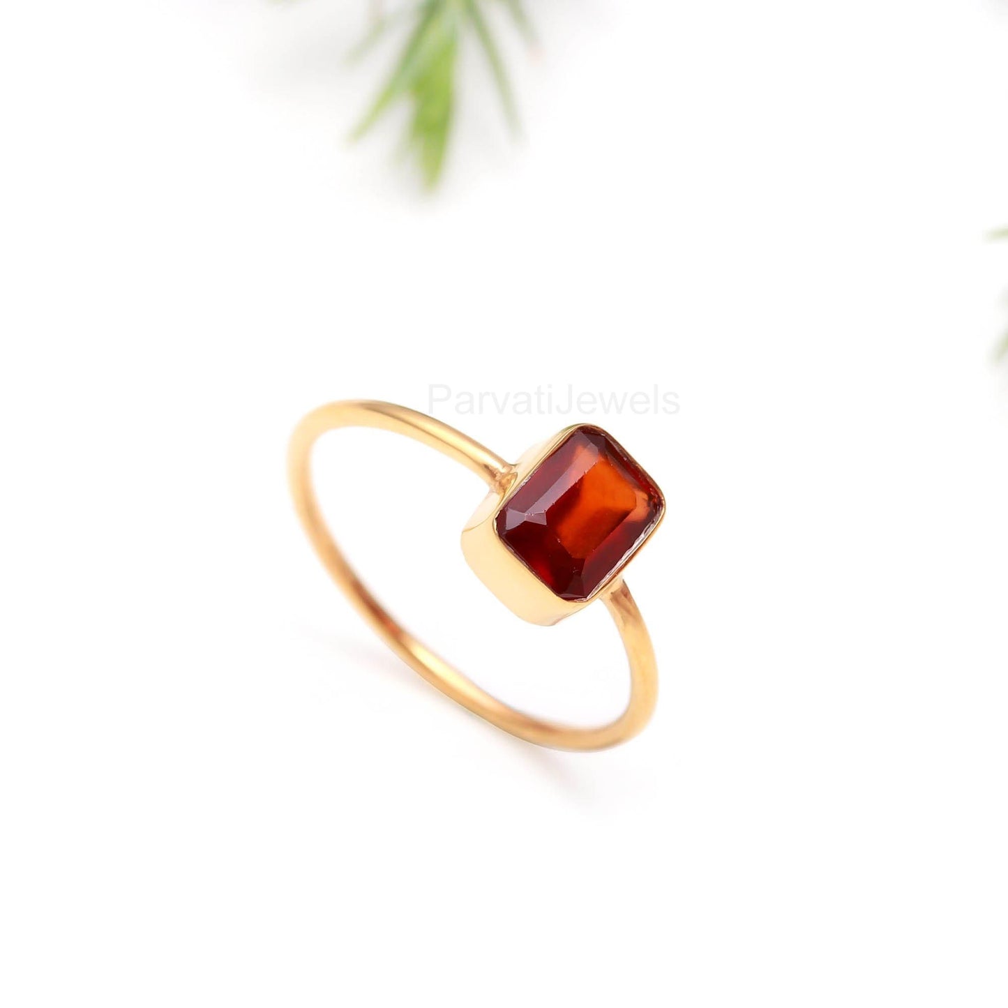 Natural Hessonite Gold Ring, 18K Solid Gold Ring, Handcrafted Ring, Dainty Gold Ring, Hessonite Gold Ring, January Birthstone