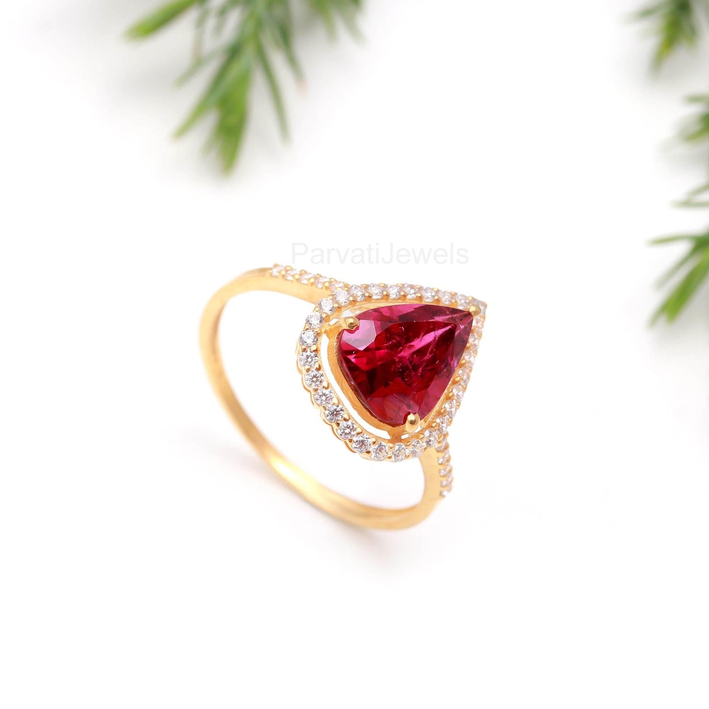 AA Natural Tourmaline With Diamond Gold Ring, 14K Solid Gold Ring, Handmade Ring, Dainty Gold Ring, October Birthstone, Tourmaline Gold Ring