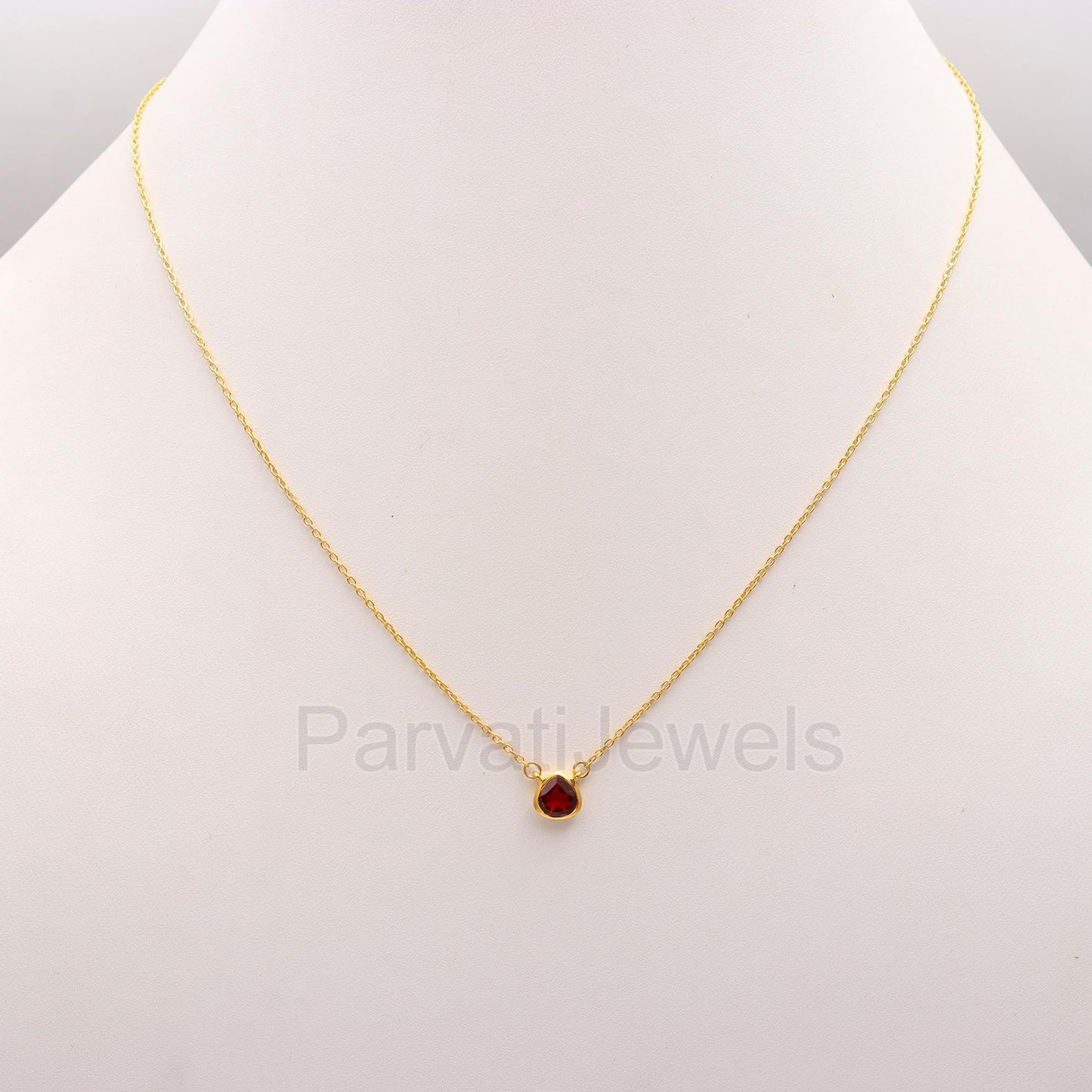 Natural Garnet Heart Necklace, 18k Solid Gold Necklace, Garnet Heart Necklace, Handmade Gold Necklace, Birthstone Necklace, Gold Necklace