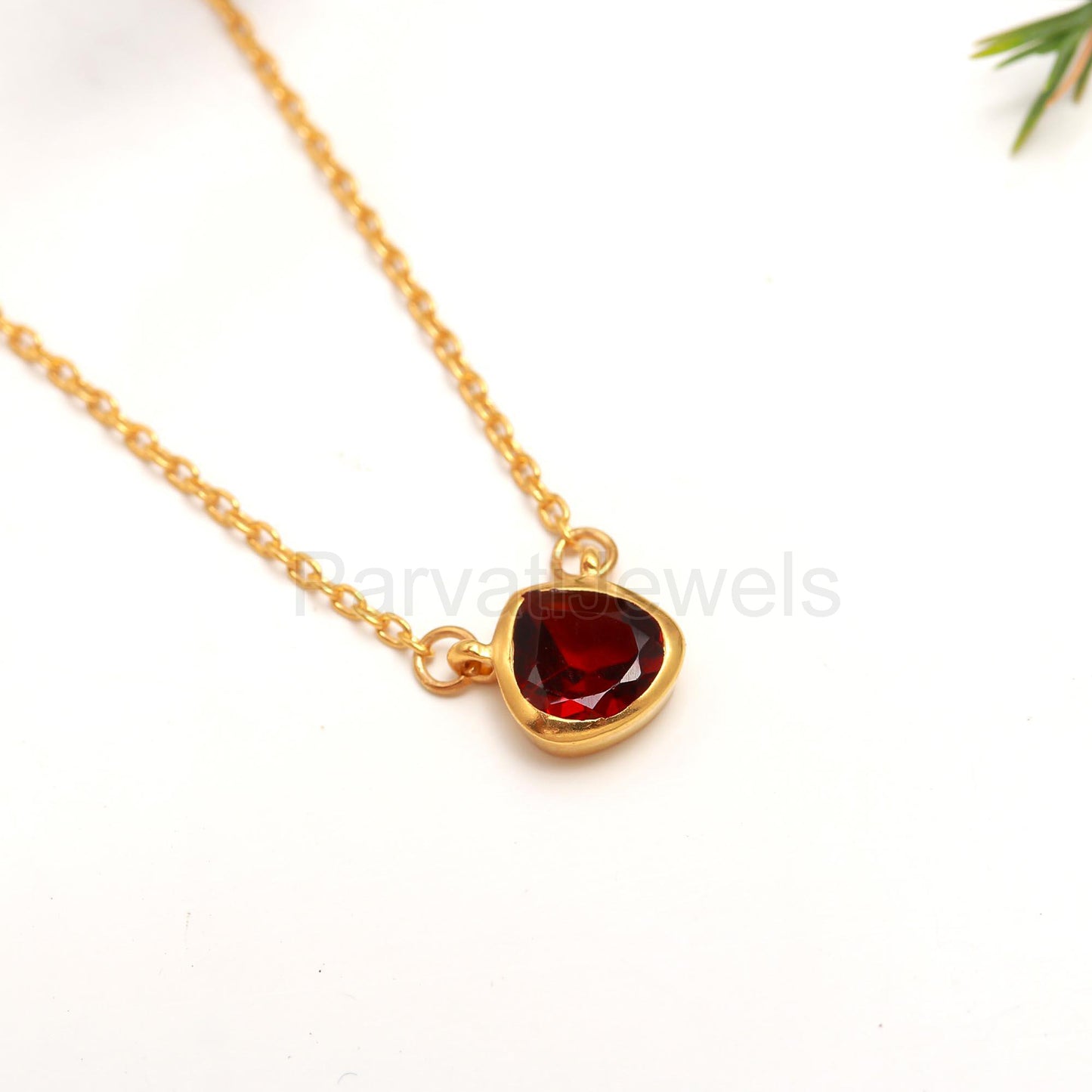Natural Garnet Heart Necklace, 18k Solid Gold Necklace, Garnet Heart Necklace, Handmade Gold Necklace, Birthstone Necklace, Gold Necklace