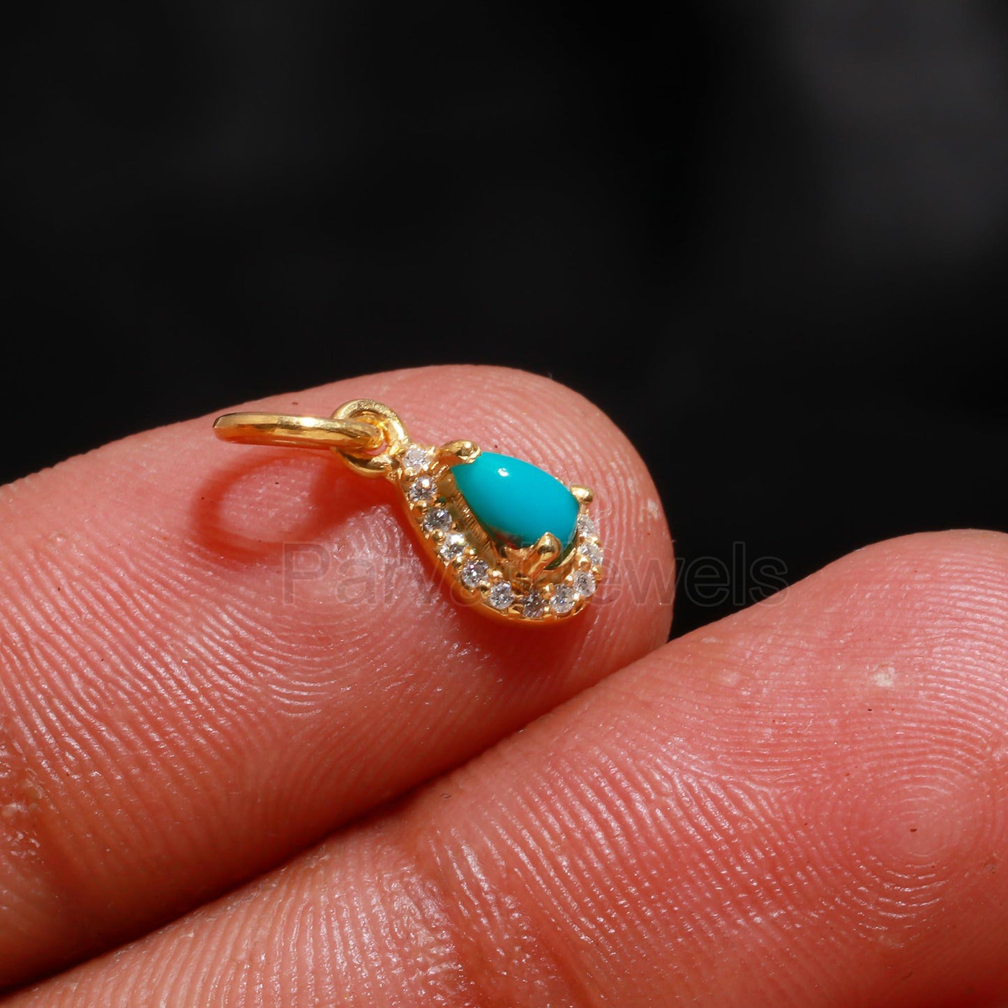 Natural Sleeping Turquoise Diamond Charm, Solid 14K Gold Charm, Diamond Gold Charm, Handmade Charm Pendant, Gold Charm Pendant, Gift For Her