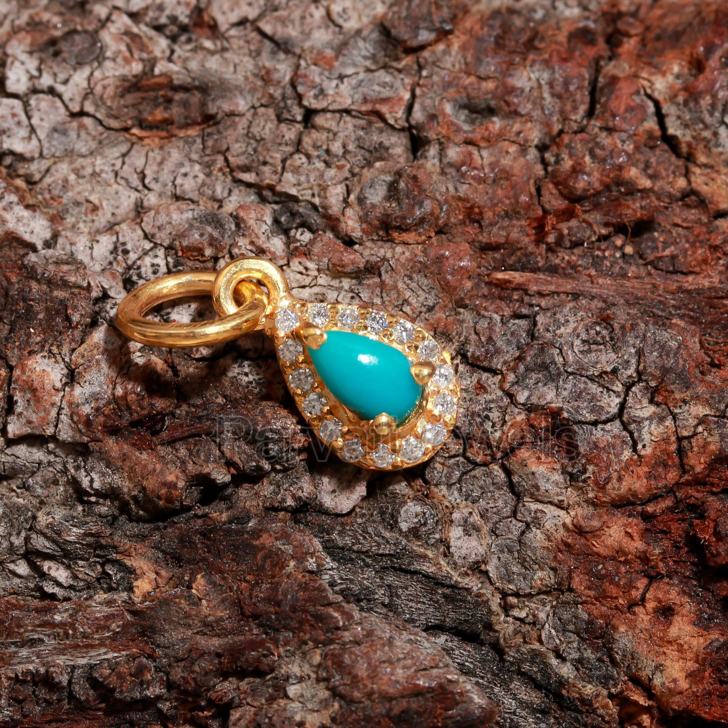 Natural Sleeping Turquoise Diamond Charm, Solid 14K Gold Charm, Diamond Gold Charm, Handmade Charm Pendant, Gold Charm Pendant, Gift For Her