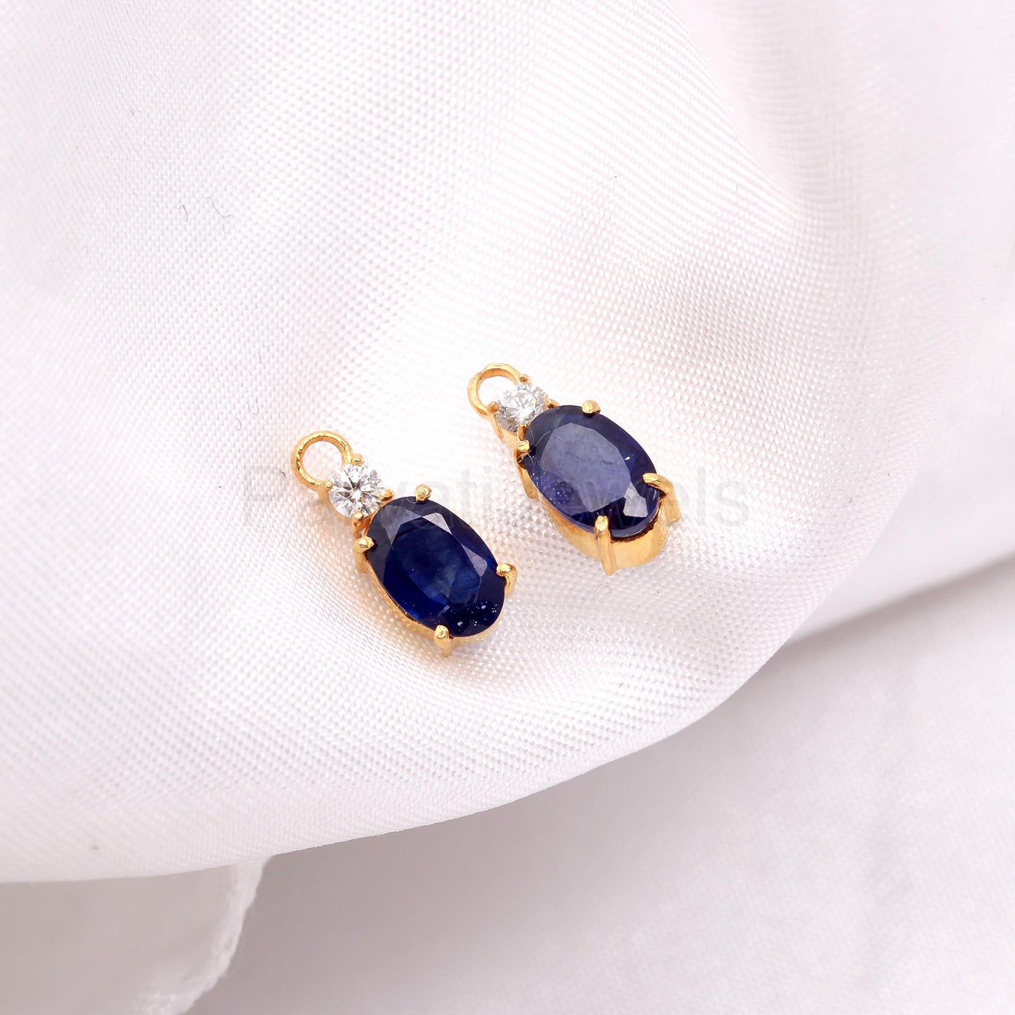 AA Natural Blue Sapphire With Moissanite Hoop Earrings, Solid 18k Gold Earrings, Sapphire Earrings, Birthstone Earrings, Wedding Earrings,