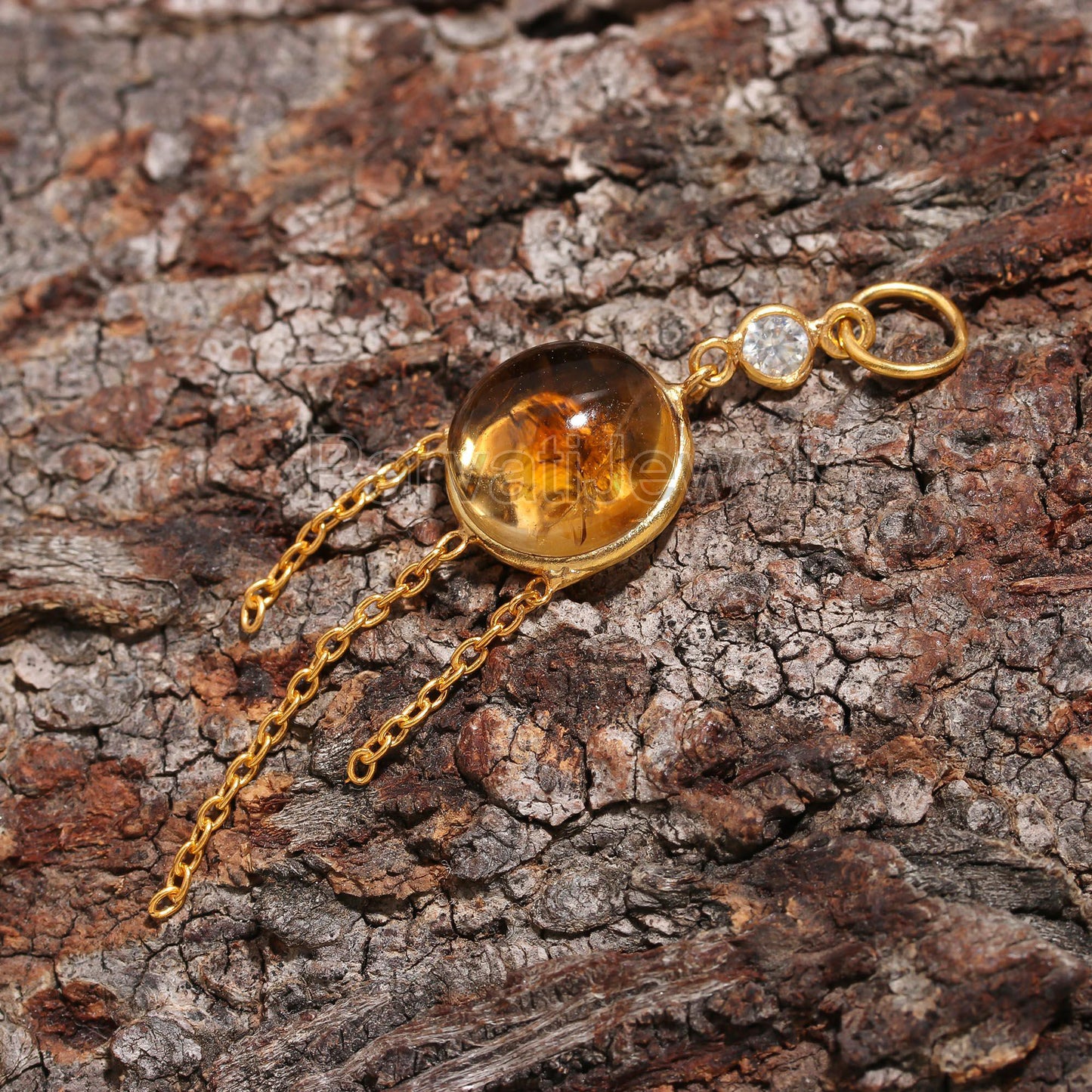 Natural Citrine With Moissanite Charm, 18k Solid Gold Charm, Citrine Gold Charm, Solid Gold Pendant, Moissanite Charm Pendant,Charm Necklace
