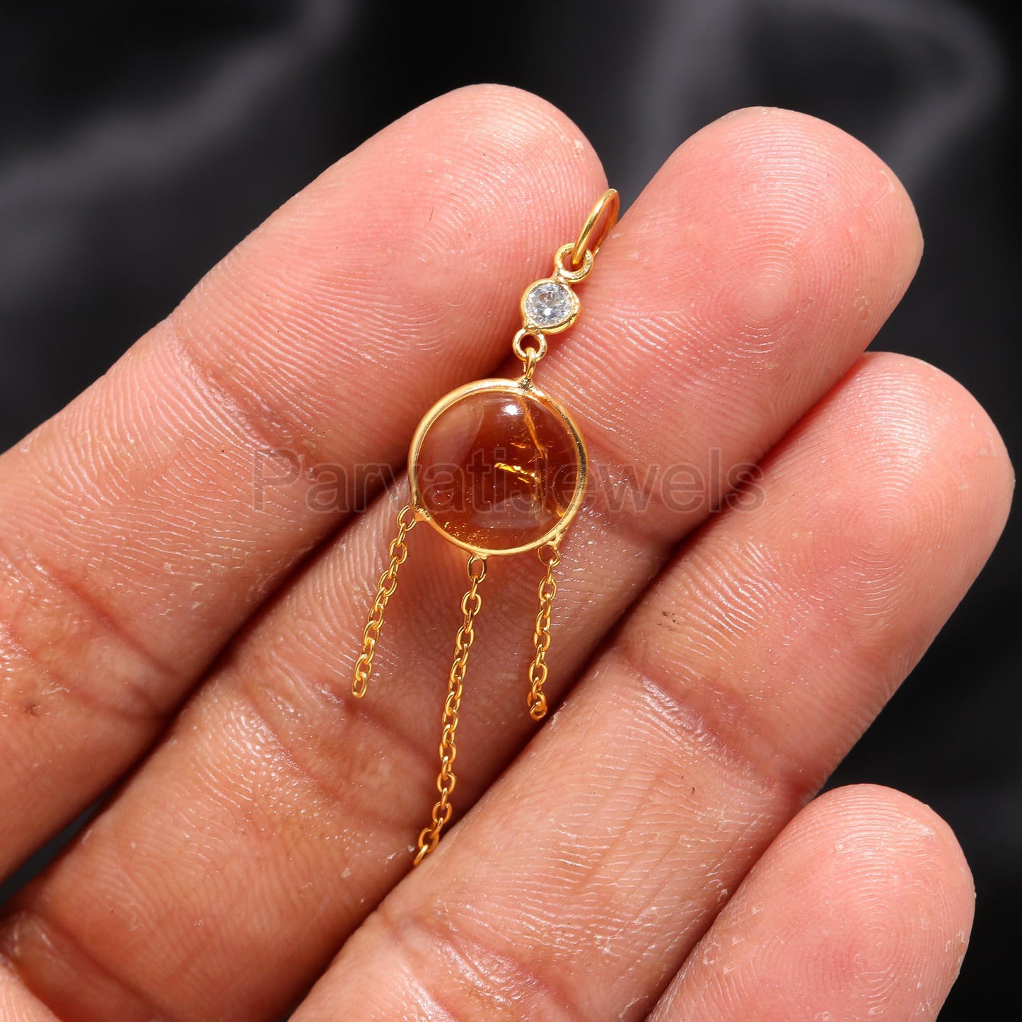 Natural Citrine With Moissanite Charm, 18k Solid Gold Charm, Citrine Gold Charm, Solid Gold Pendant, Moissanite Charm Pendant,Charm Necklace