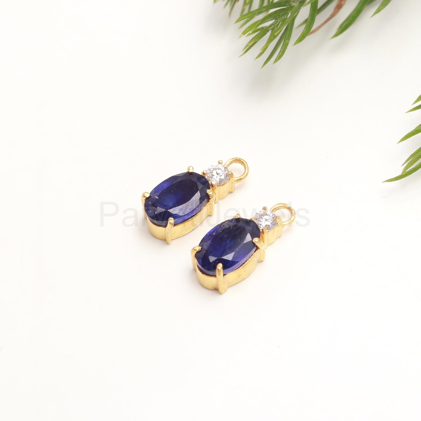 AA Natural Blue Sapphire With Moissanite Hoop Earrings, Solid 18k Gold Earrings, Sapphire Earrings, Birthstone Earrings, Wedding Earrings,