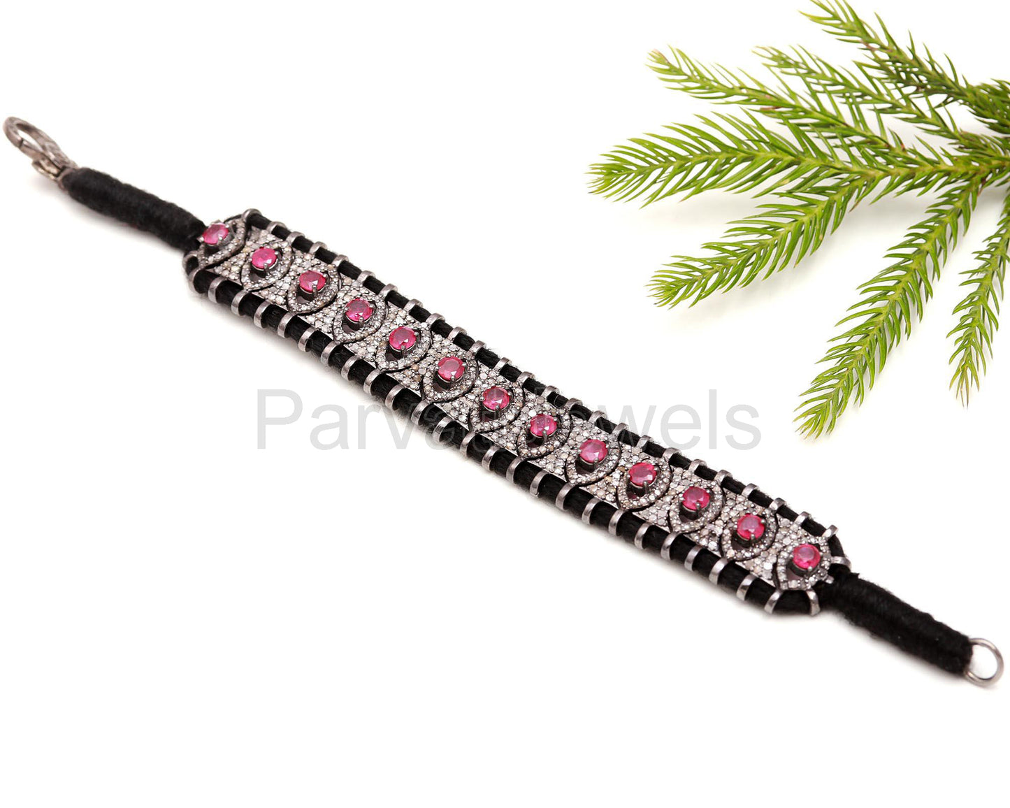 AA Natural Ruby Thread Bracelet, Pave Diamond Bracelet, July Birthstone Bracelet, Pave Diamond 925 Silver Bracelet, Gift for her