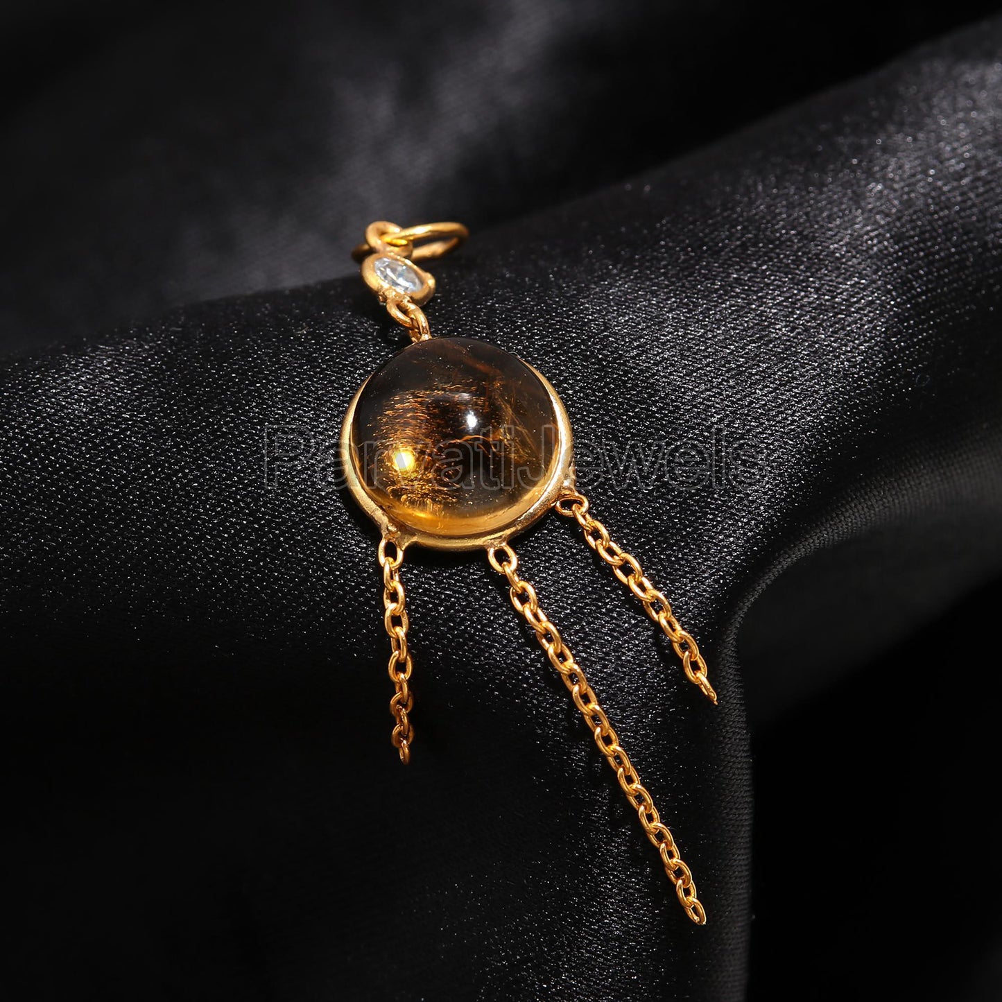 Natural Citrine With Moissanite Charm, 18k Solid Gold Charm, Citrine Gold Charm, Solid Gold Pendant, Moissanite Charm Pendant,Charm Necklace