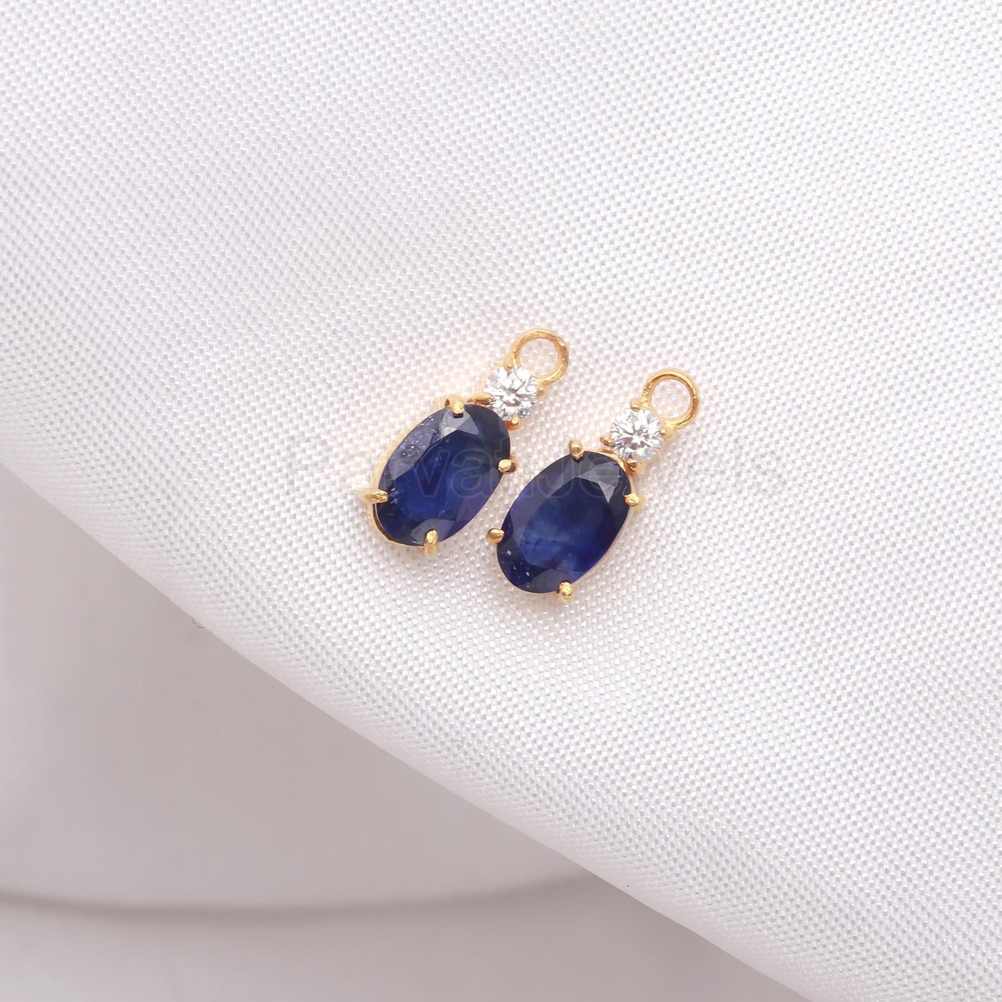 AA Natural Blue Sapphire With Moissanite Hoop Earrings, Solid 18k Gold Earrings, Sapphire Earrings, Birthstone Earrings, Wedding Earrings,