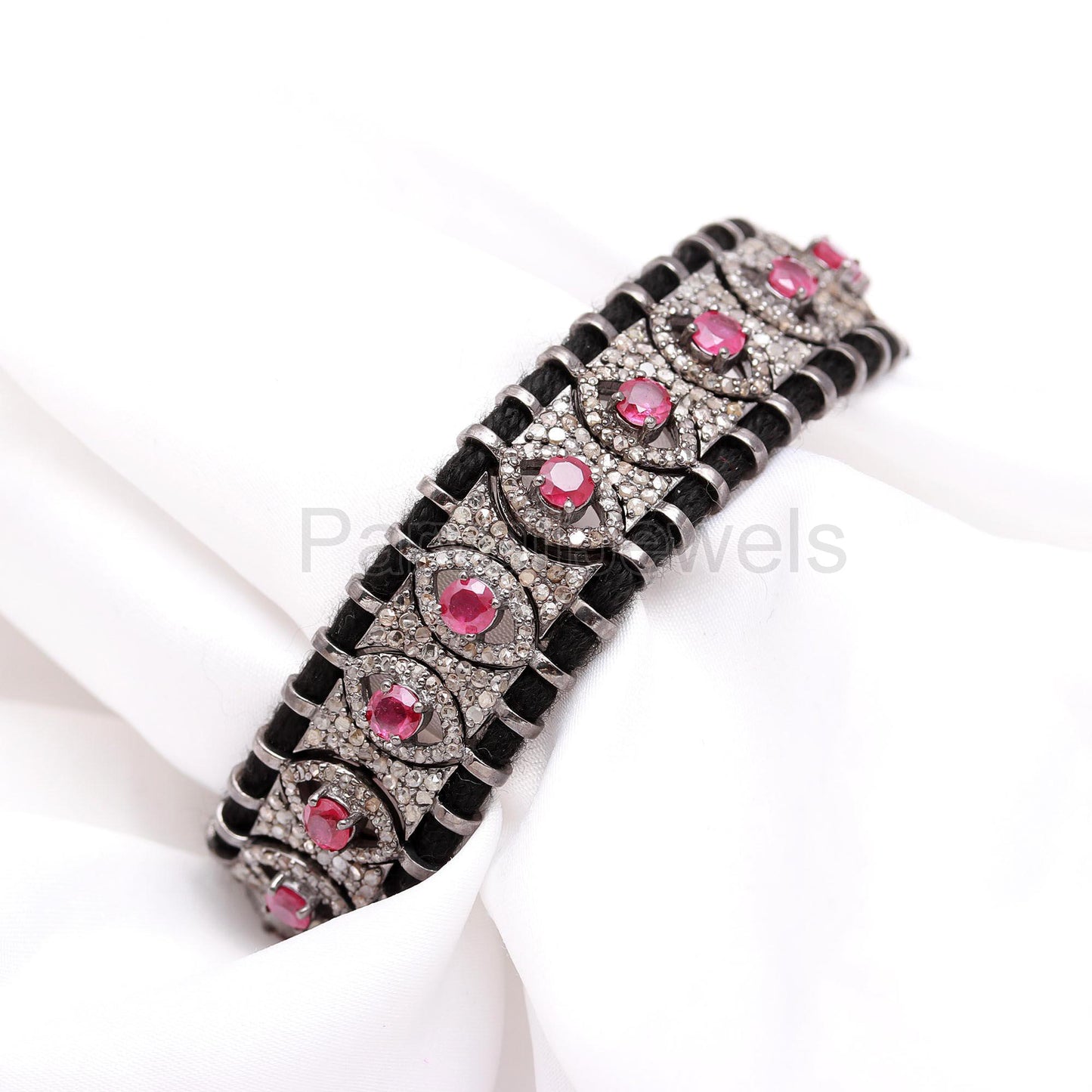 AA Natural Ruby Thread Bracelet, Pave Diamond Bracelet, July Birthstone Bracelet, Pave Diamond 925 Silver Bracelet, Gift for her