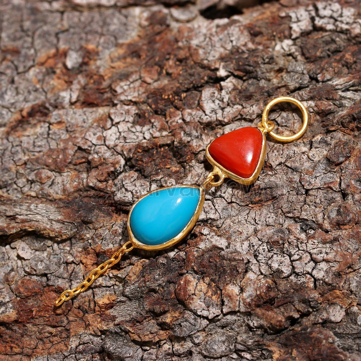 Natural Sleeping Beauty Turquoise Coral Charm, 18K gold charm pendant, Coral Charm Pendant, Handmade Charm, Gold Charm Pendant, Gift For Her