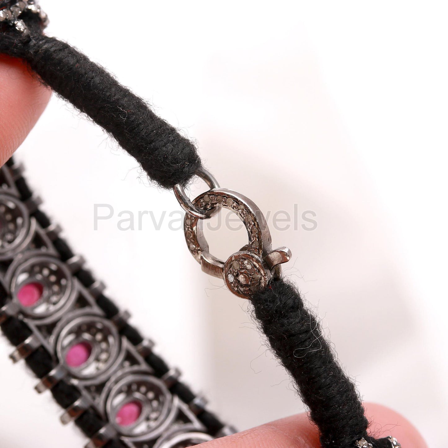 AA Natural Ruby Thread Bracelet, Pave Diamond Bracelet, July Birthstone Bracelet, Pave Diamond 925 Silver Bracelet, Gift for her