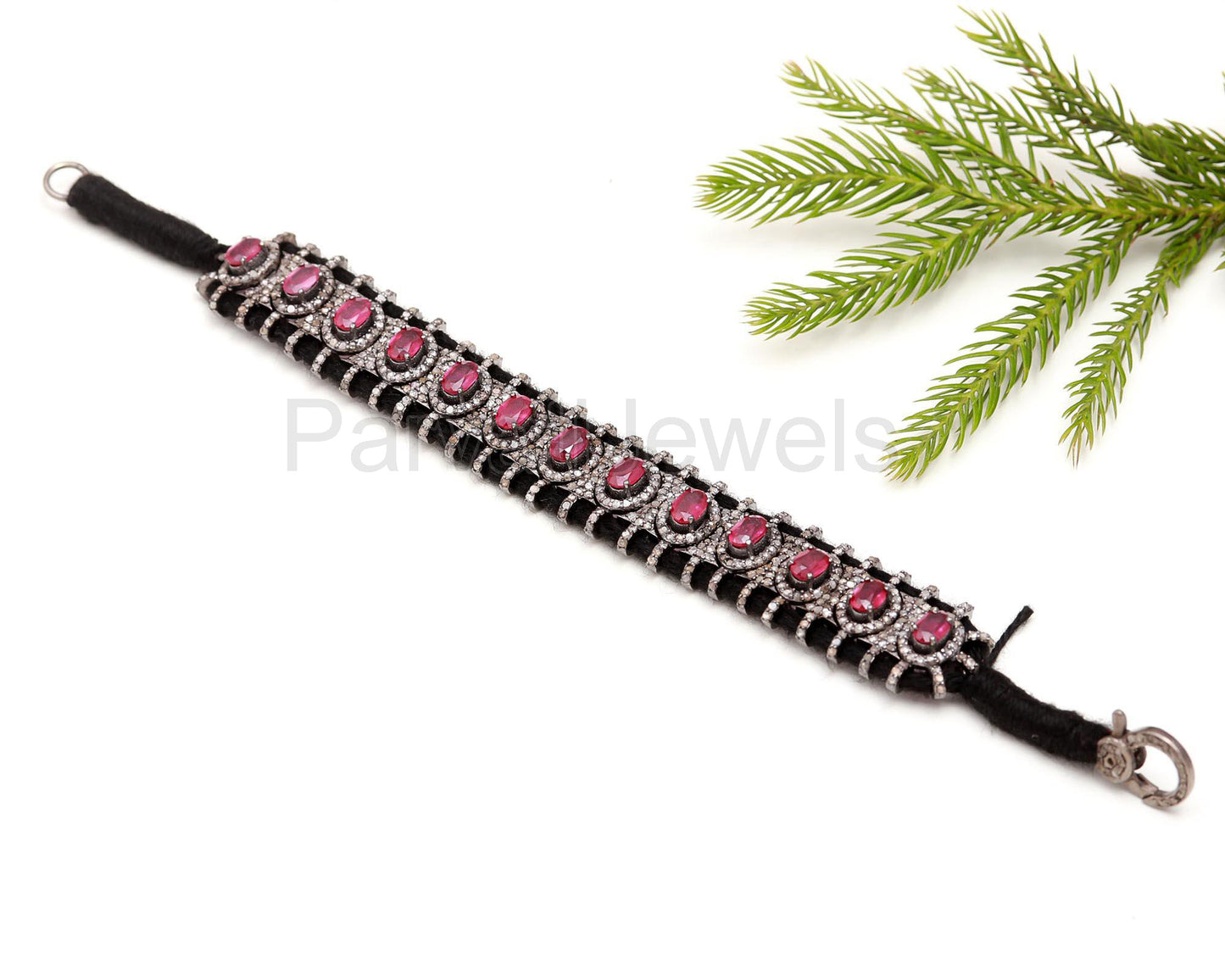AA Natural Ruby Thread Bracelet, Pave Diamond Bracelet, July Birthstone Bracelet, Pave Diamond 925 Silver Bracelet, Gift for her