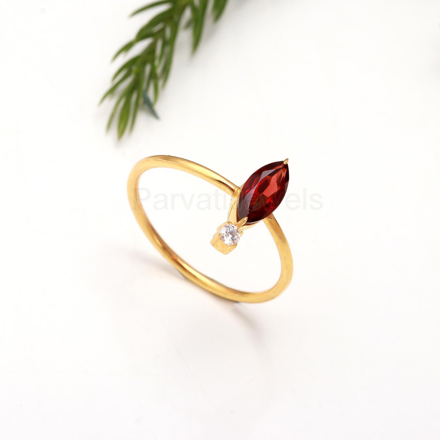 Natural Garnet and Moissanite 14k & 18k Solid Gold Ring, Garnet Ring, Gold Jewelry, Solid Gold Ring, Handmade Garnet Gold Ring, Gift For Her