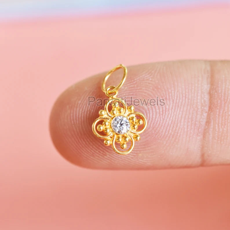Natural Moissanite Solid 18k Gold Pendant, Charm Pendant, Handmade Gold Moissanite Charm, Charm Necklace, Handmade Women Charm, Gift For Her