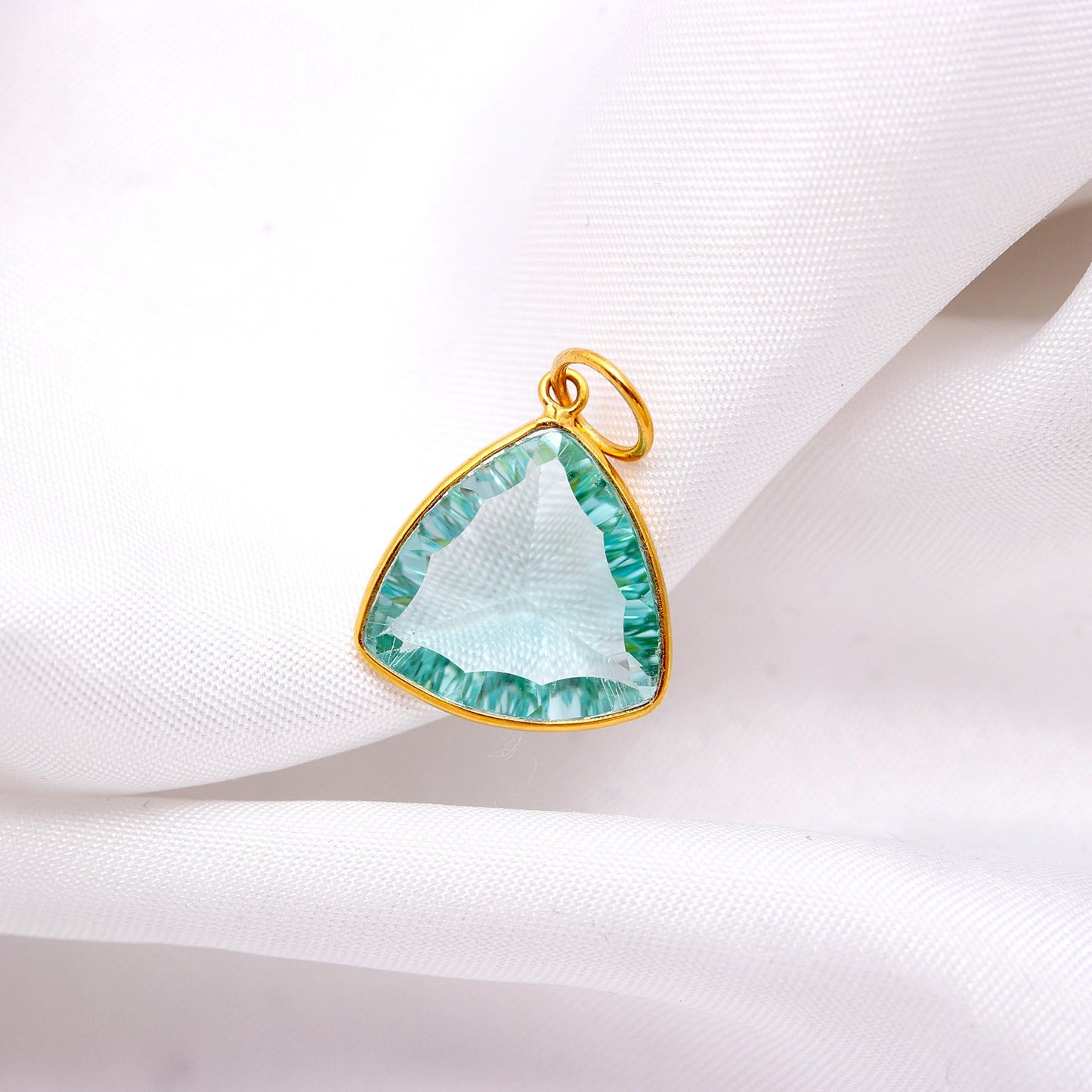 Exclusive Concave Cut Blue Topaz Charm, 18k Solid Gold Charm, Blue Topaz Charm, Gold Charm, Handmade Gold Charm, Gold Pendant, Gift for her