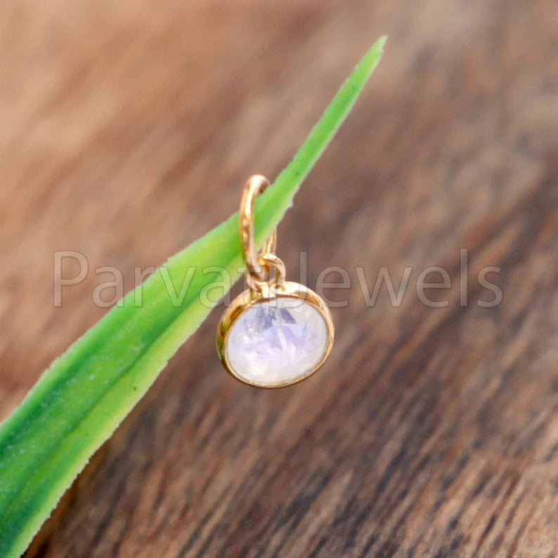 Rainbow Moonstone Charm, 18k Solid Gold Charm, Natural Moonstone Charm, Gold Charm, Charm Pendant, Charm Necklace, Handmade Gold Charm