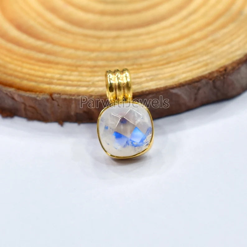 1 Pc Beautiful Big Size Rainbow Moonstone 18k Solid Gold Charm Pendant, 18K Solid Gold Charm, Natural Moonstone Charm, Handmade Gold Charm Jewelry