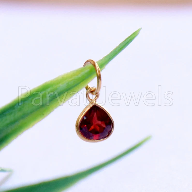 Natural Garnet Charm, 18k Solid Gold Charm, Natural Garnet Charm, Gold Charm, Charm Pendant, Charm Necklace, Handmade Gold Charm