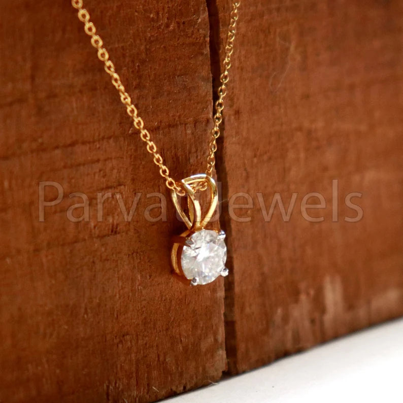 SOLITAIRE Moissanite Pendant Necklace, 18k Solid Gold Pendant,1CT Round Brilliant Cut Moaissanite Pendant/ Without Chain, Gift For Her, 6.5mm Moissanite Charm