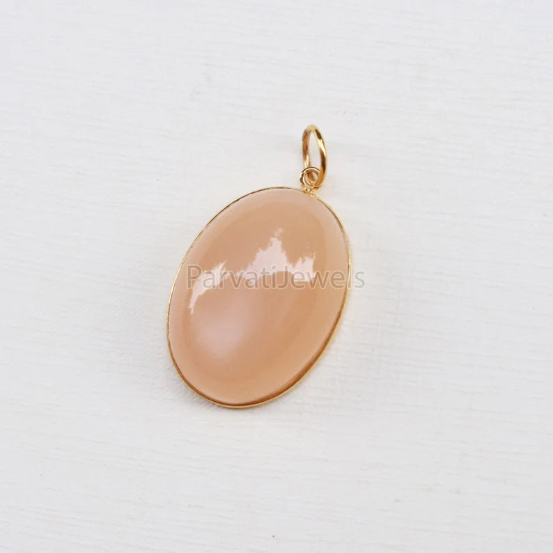 Natural Huge Moonstone Charm, 18k Solid Gold Charm, Natural Moonstone Charm, Gold Charm, Charm Necklace, Handmade Gold Charm, Natural Charm