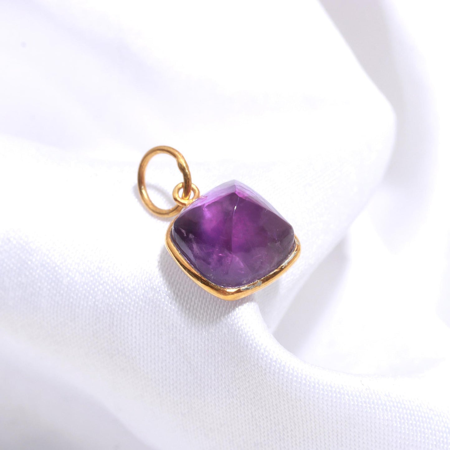 AA Natural Amethyst Charm, 18k Solid Gold Charm, Amethyst Charm, Gold Charm Pendant, Cushion Shape Charm, Handmade Gold Charm, Gift For Her