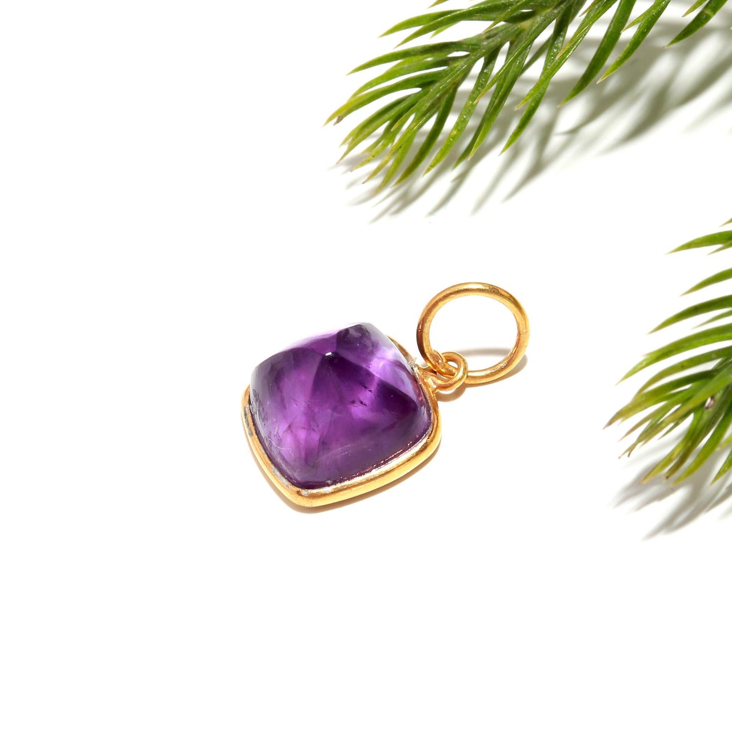 AA Natural Amethyst Charm, 18k Solid Gold Charm, Amethyst Charm, Gold Charm Pendant, Cushion Shape Charm, Handmade Gold Charm, Gift For Her