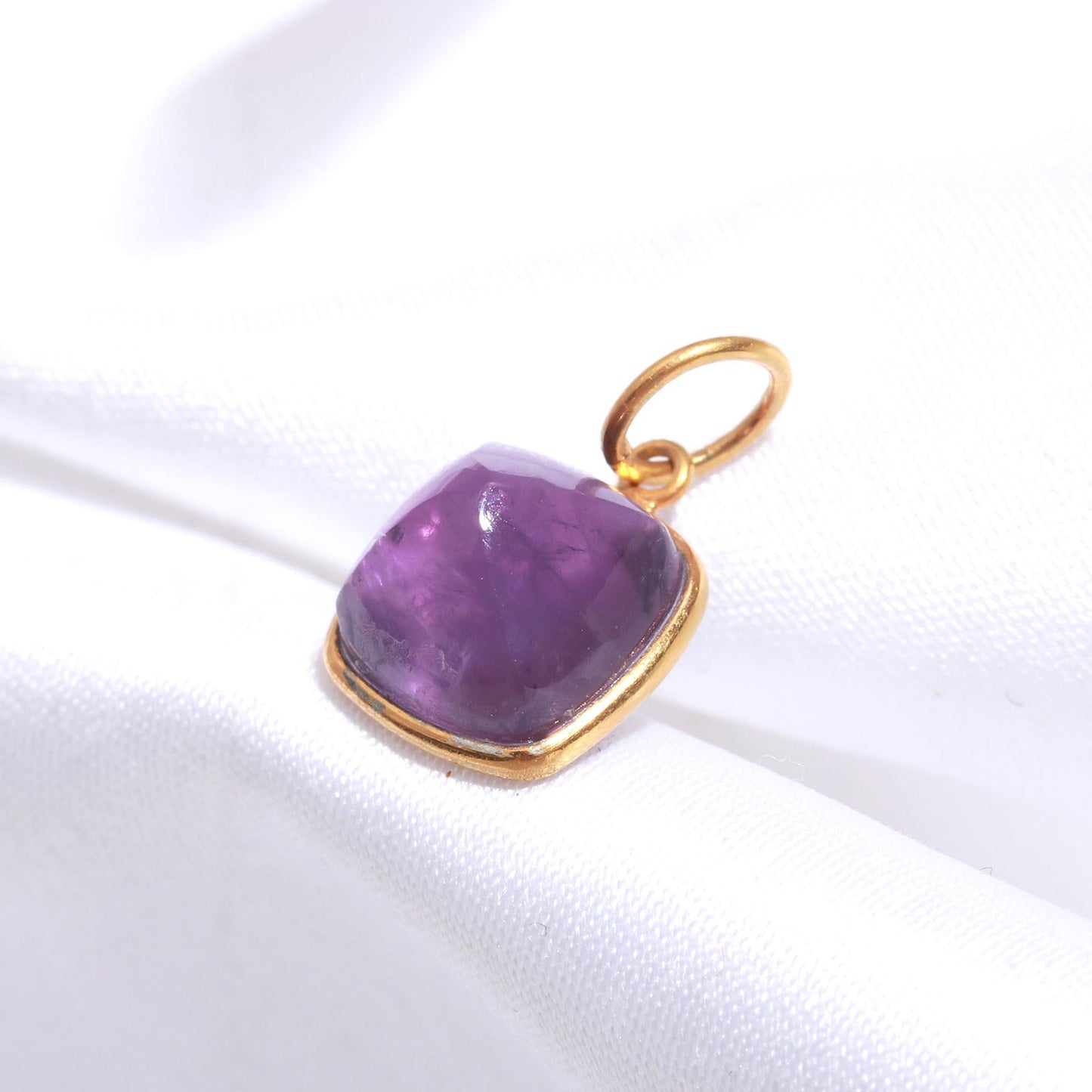 AA Natural Amethyst Charm, 18k Solid Gold Charm, Amethyst Charm, Gold Charm Pendant, Cushion Shape Charm, Handmade Gold Charm, Gift For Her