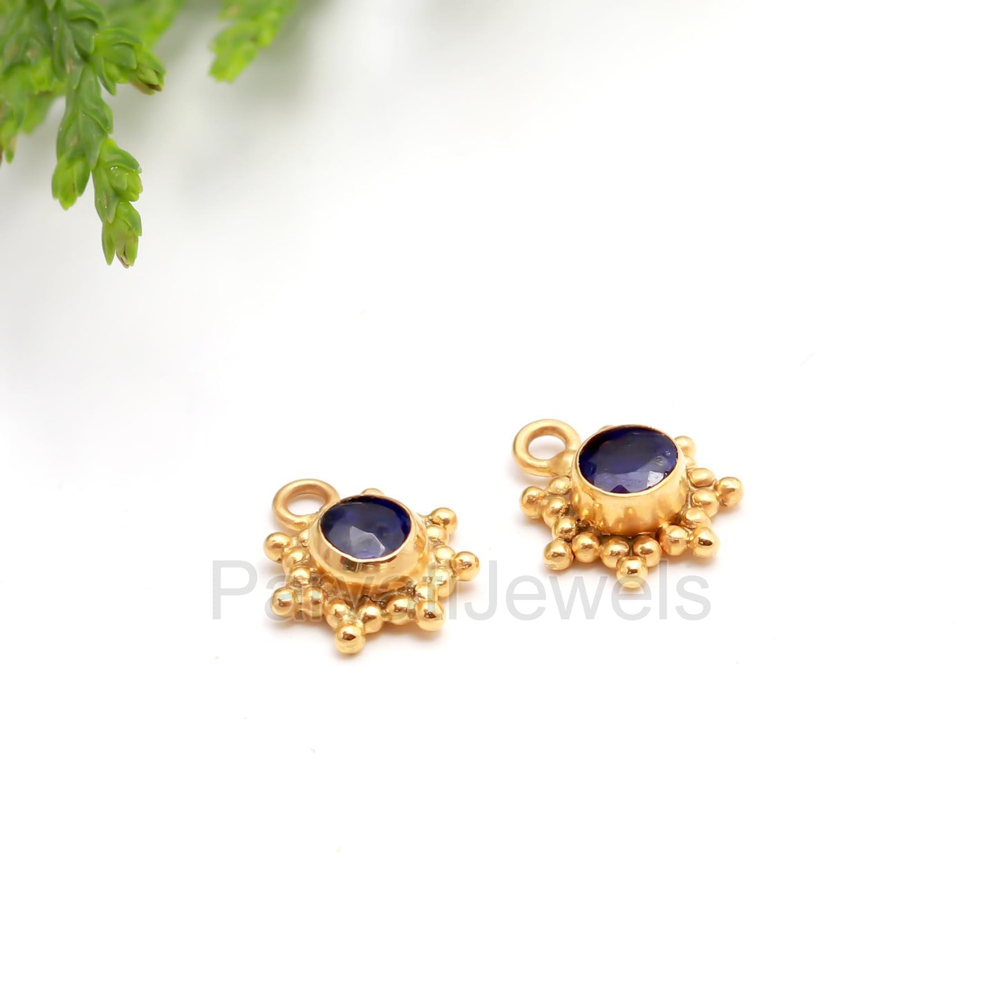 1 pair Natural Sapphire Earrings, 18k Solid Gold Earrings, Charm Earrings, Sapphire 18k Gold Earrings, Handmade Gold Earrings, Gift For Her