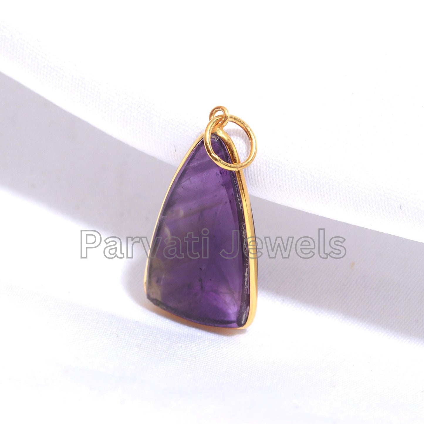 AA Natural Amethyst Isosceles Shape Charm, 18k Solid Gold Charm, Natural Amethyst Charm, Charm Necklace, Handmade Gold Charm, Gift for Her