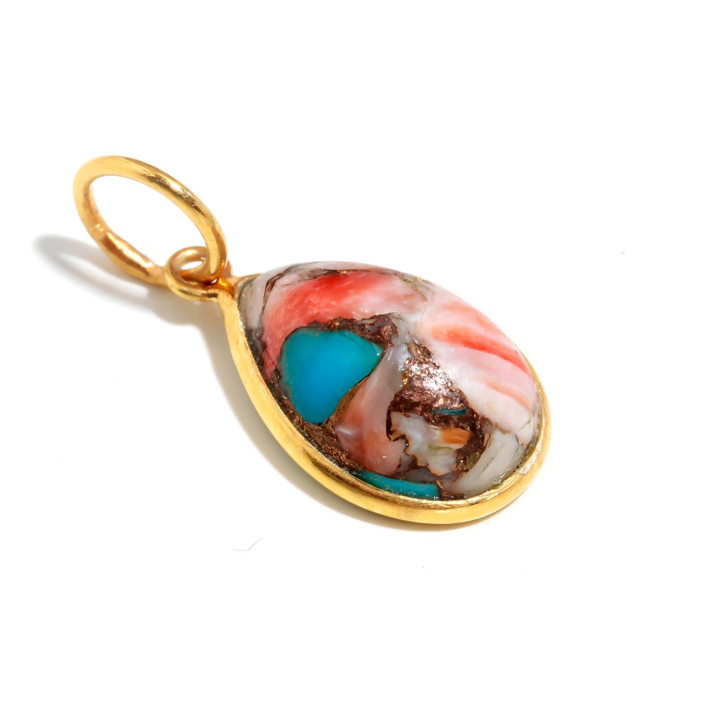 Natural Oyster Copper Turquoise Charm, Solid 18K Gold Charm Pendant, Handmade Charm, Oyster Turquoise Dainty Charm, Minimalist Charm Pendant