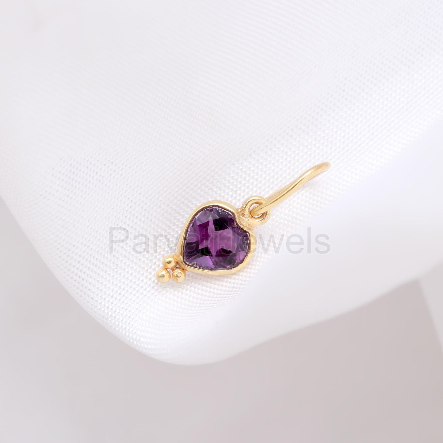 Amethyst Heart Charm, 18k Solid Gold Charm, Gold Charm, Charm Pendant, Natural Amethyst Heart Charm, Charm Necklace, Handmade Gold Charm