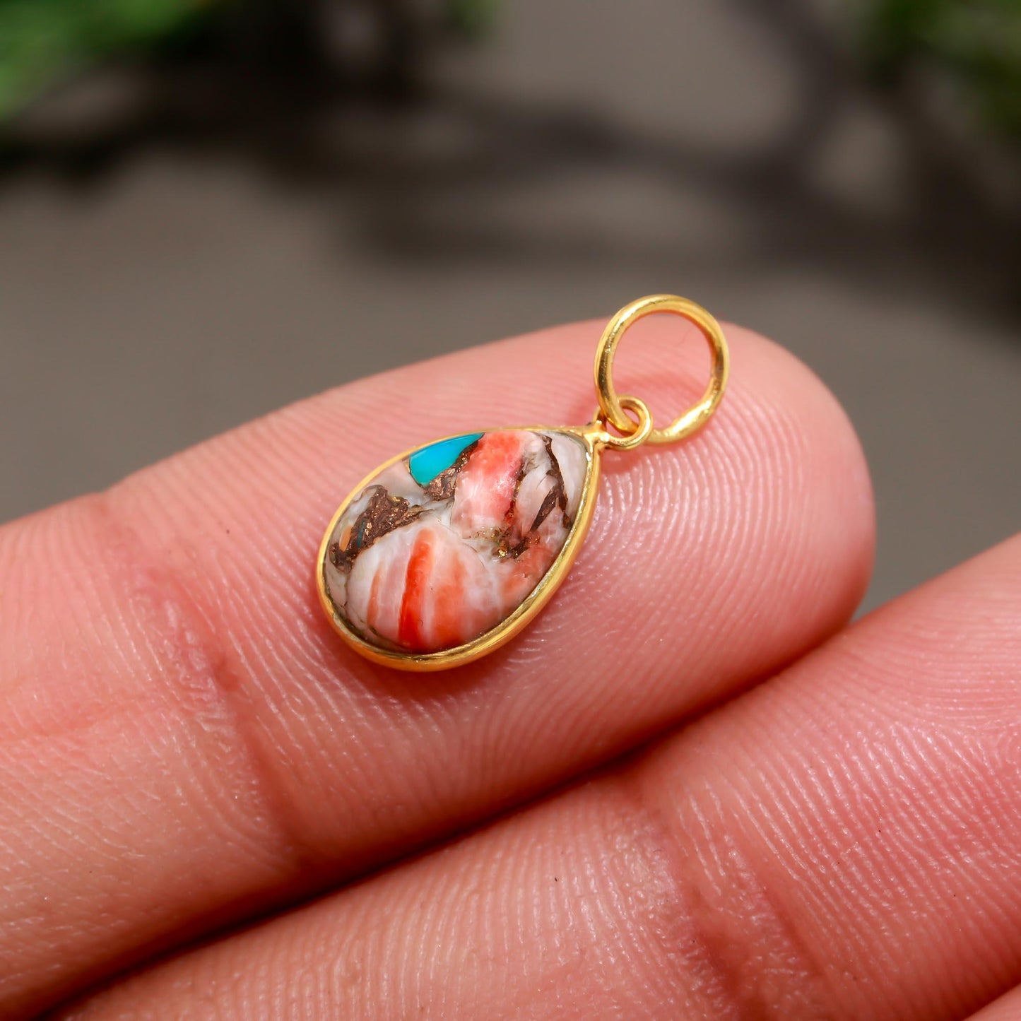 Natural Oyster Copper Turquoise Charm, Solid 18K Gold Charm Pendant, Handmade Charm, Oyster Turquoise Dainty Charm, Minimalist Charm Pendant
