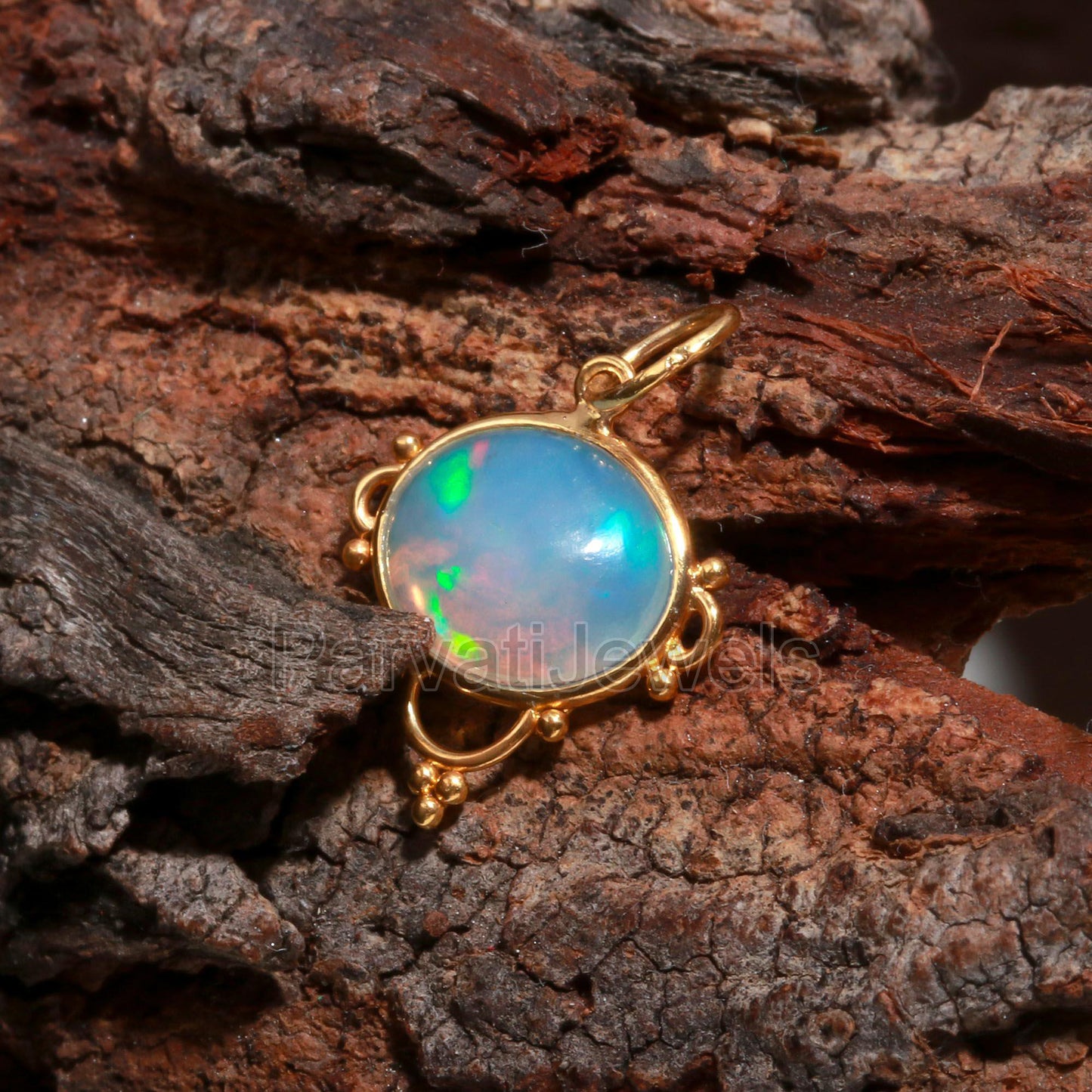 Natural Ethiopian Opal Charm, 18k Solid Gold Charm, Gold Charm, Ethiopian Opal Charm, Gold Charm Pendant, Handmade Gold Charm, Gold Charms