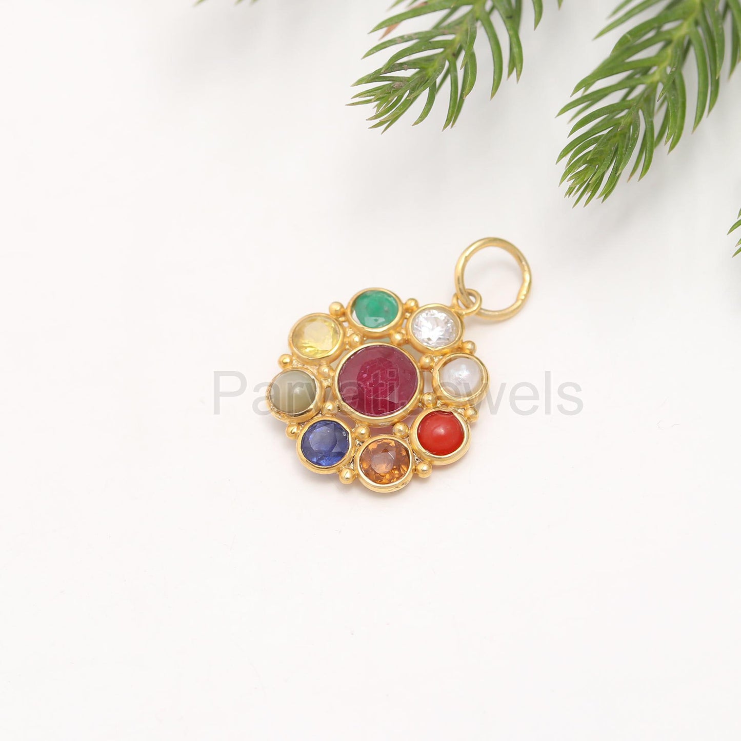 Natural Navratan Charm, 18k Solid Gold Charm, Charm Pendant, Natural Multi Gemstones Charm, Gold Charm, Handmade Gold Charm, Gift For Her