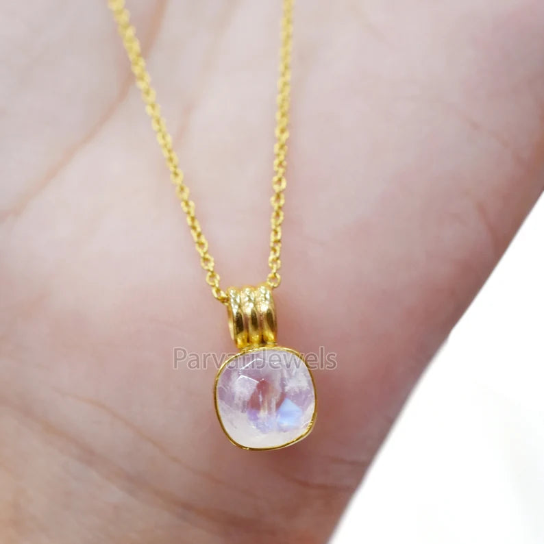 1 Pc Beautiful Big Size Rainbow Moonstone 18k Solid Gold Charm Pendant, 18K Solid Gold Charm, Natural Moonstone Charm, Handmade Gold Charm Jewelry