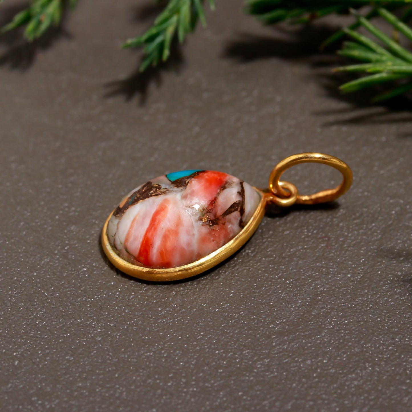 Natural Oyster Copper Turquoise Charm, Solid 18K Gold Charm Pendant, Handmade Charm, Oyster Turquoise Dainty Charm, Minimalist Charm Pendant