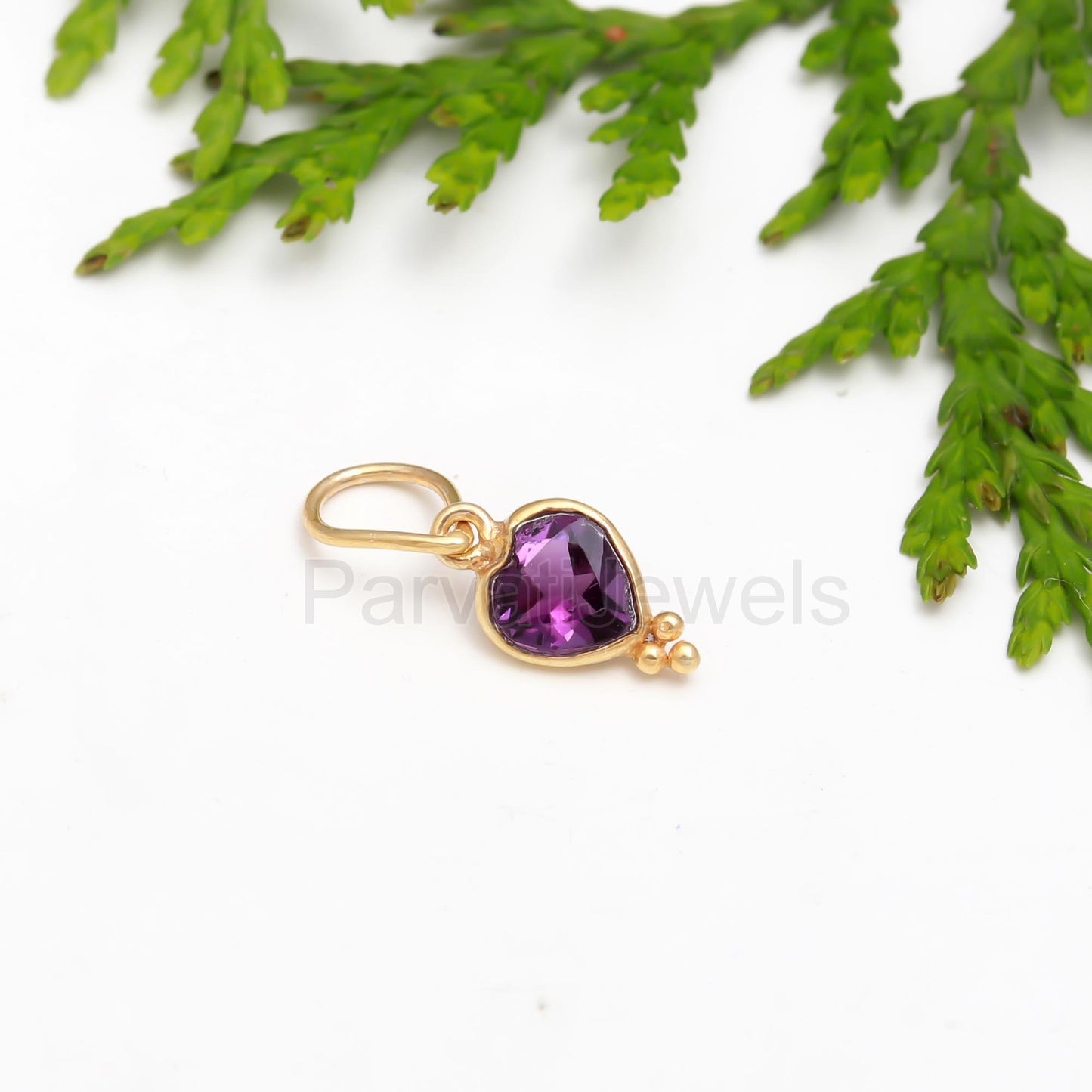 Amethyst Heart Charm, 18k Solid Gold Charm, Gold Charm, Charm Pendant, Natural Amethyst Heart Charm, Charm Necklace, Handmade Gold Charm