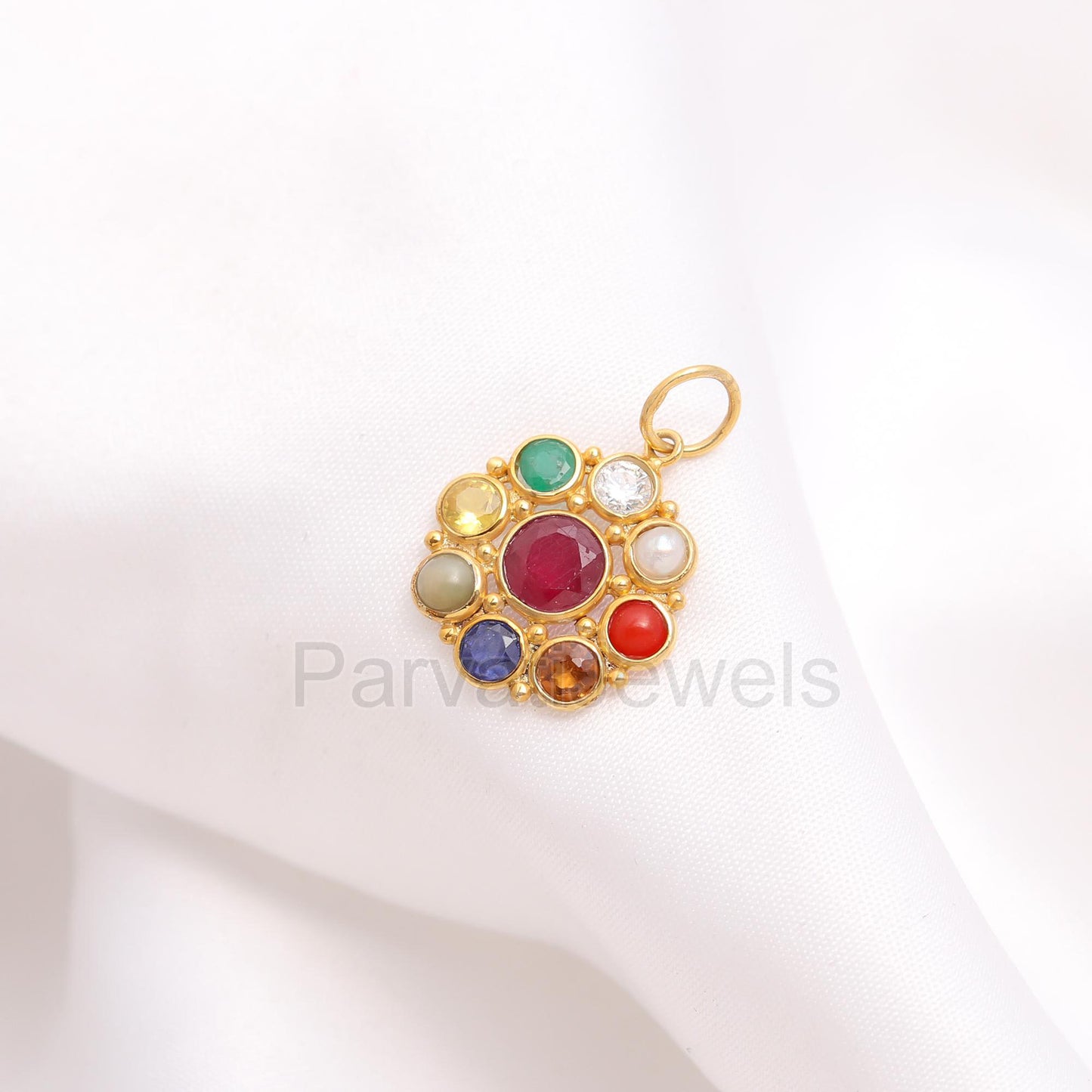 Natural Navratan Charm, 18k Solid Gold Charm, Charm Pendant, Natural Multi Gemstones Charm, Gold Charm, Handmade Gold Charm, Gift For Her