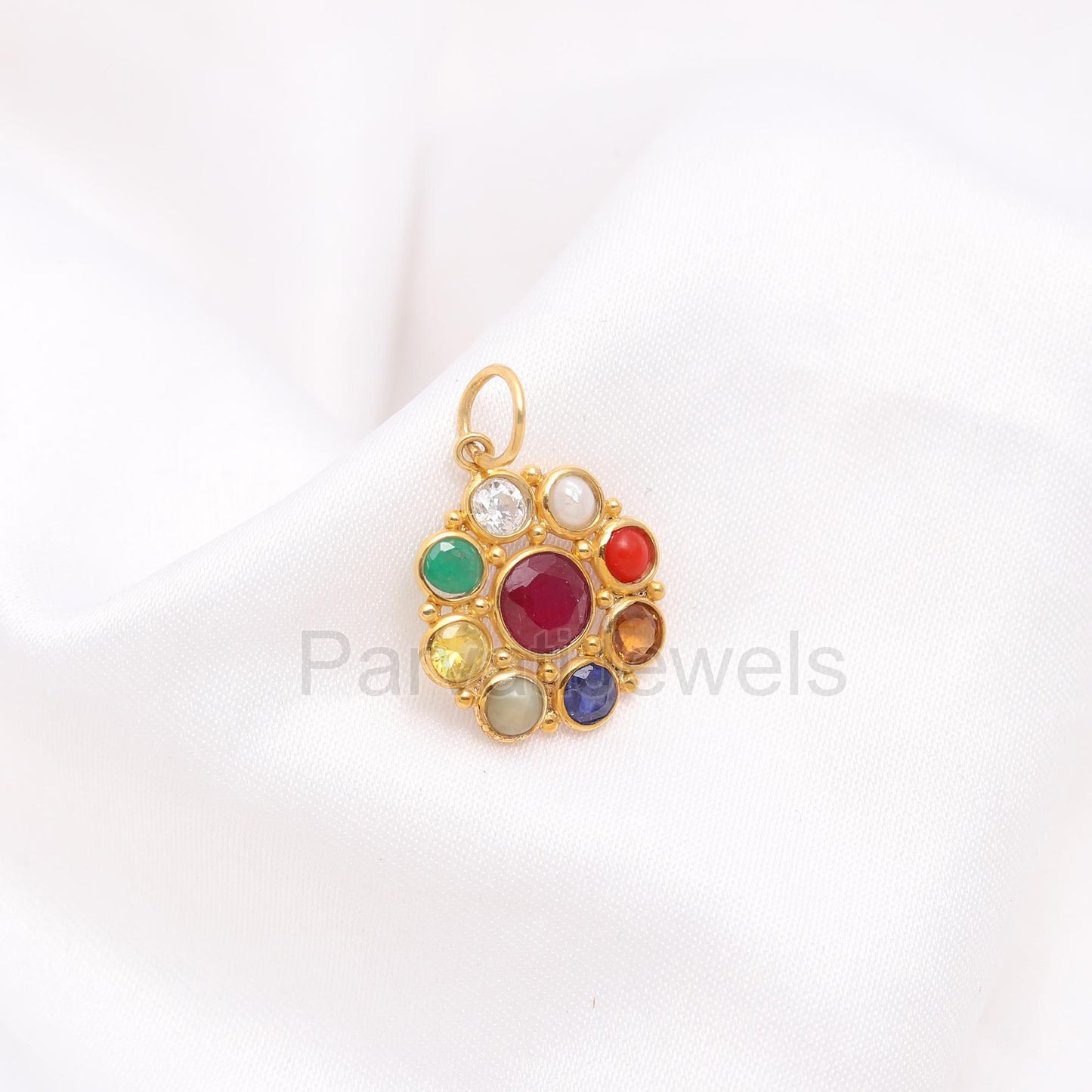 Natural Navratan Charm, 18k Solid Gold Charm, Charm Pendant, Natural Multi Gemstones Charm, Gold Charm, Handmade Gold Charm, Gift For Her