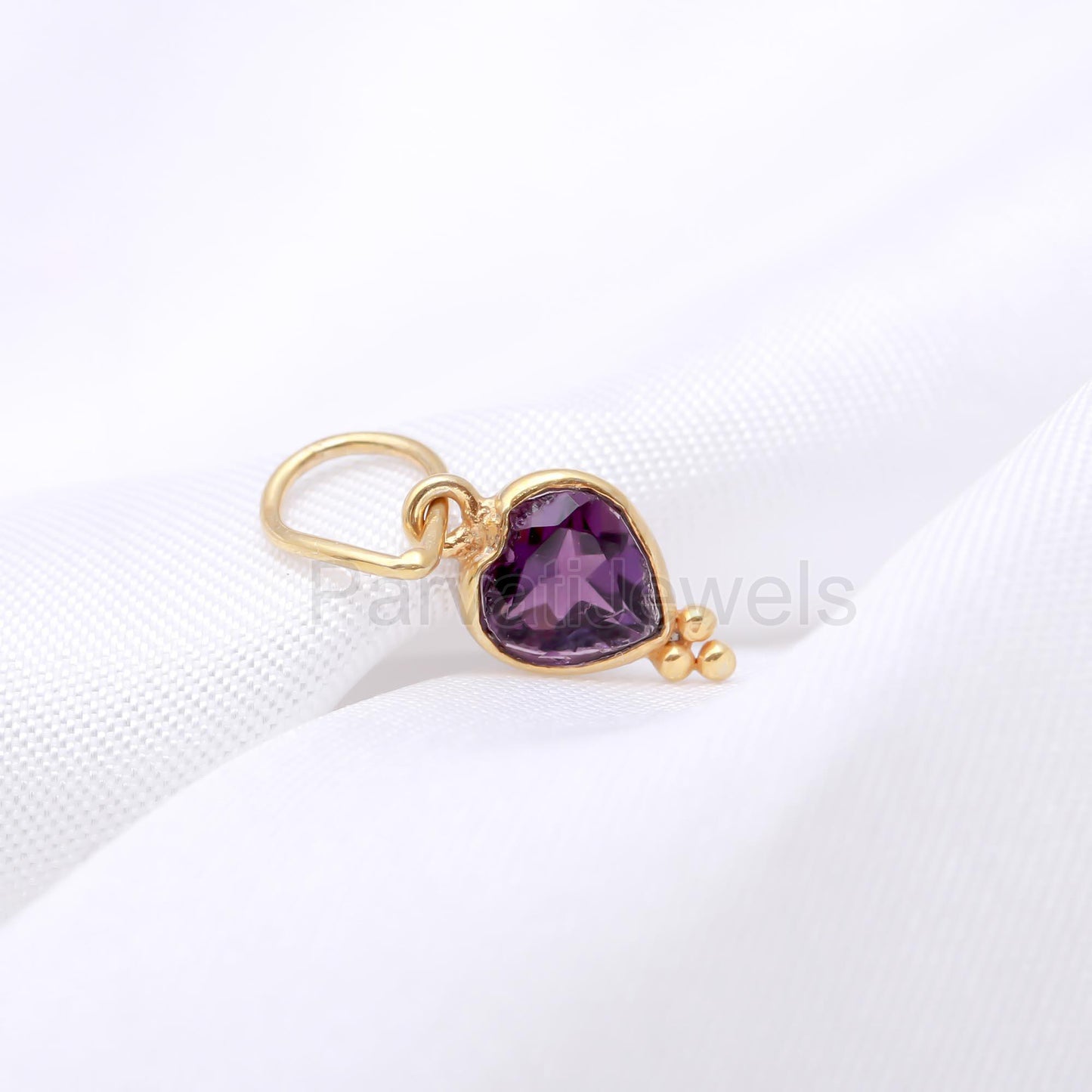 Amethyst Heart Charm, 18k Solid Gold Charm, Gold Charm, Charm Pendant, Natural Amethyst Heart Charm, Charm Necklace, Handmade Gold Charm