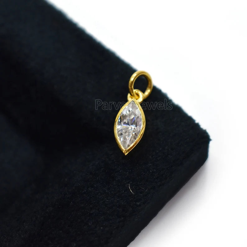 Natural Moissanite Solid 14K & 18K Gold, Marquise Charm Pendant, Marquise Moissanite Gold Charm, Solid Gold Charm, April Birthstone Charm
